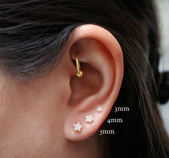 Tiny Crystal Star Stud Earrings // Sterling Silver or Gold