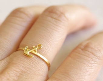 anchor stacking ring // silver or gold . stackable anchor ring . anchor stack ring . silver anchor ring . nautical jewellery ocean inspired