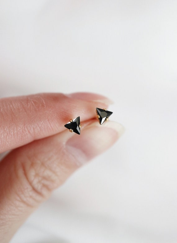 Pair of 925 Sterling Silver Dainty White CZ Triangle Gem Earrings Minimal Earrings Pair of 925 Sterling Silver Dainty White CZ Triangle Gem Earrings Minimal Earrings