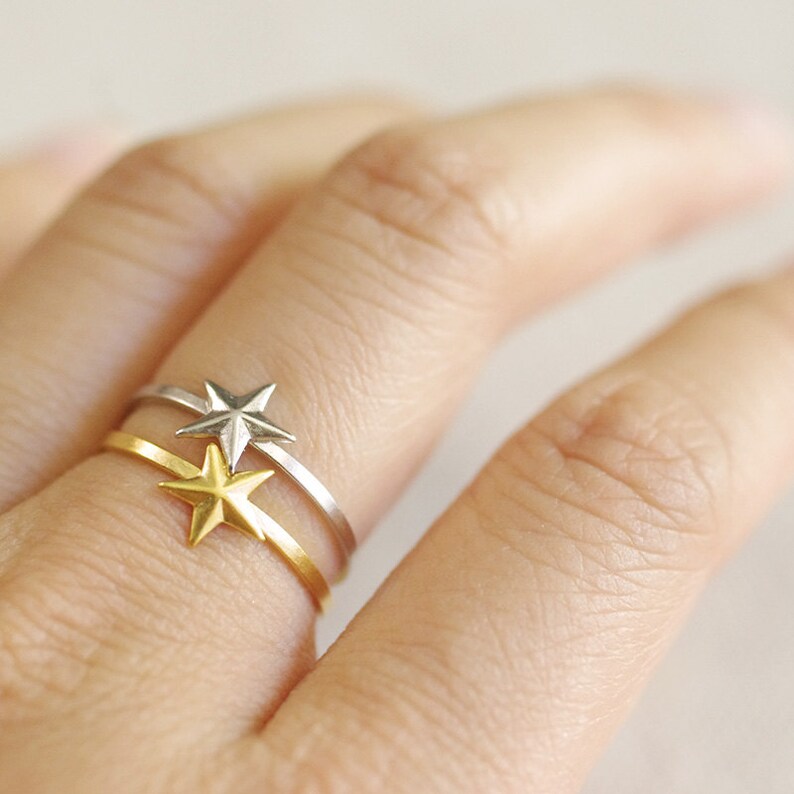 Star Rings With Triangle Design Stacking Star Ring // Silver or Gold Filled . Dainty Star Ring ...