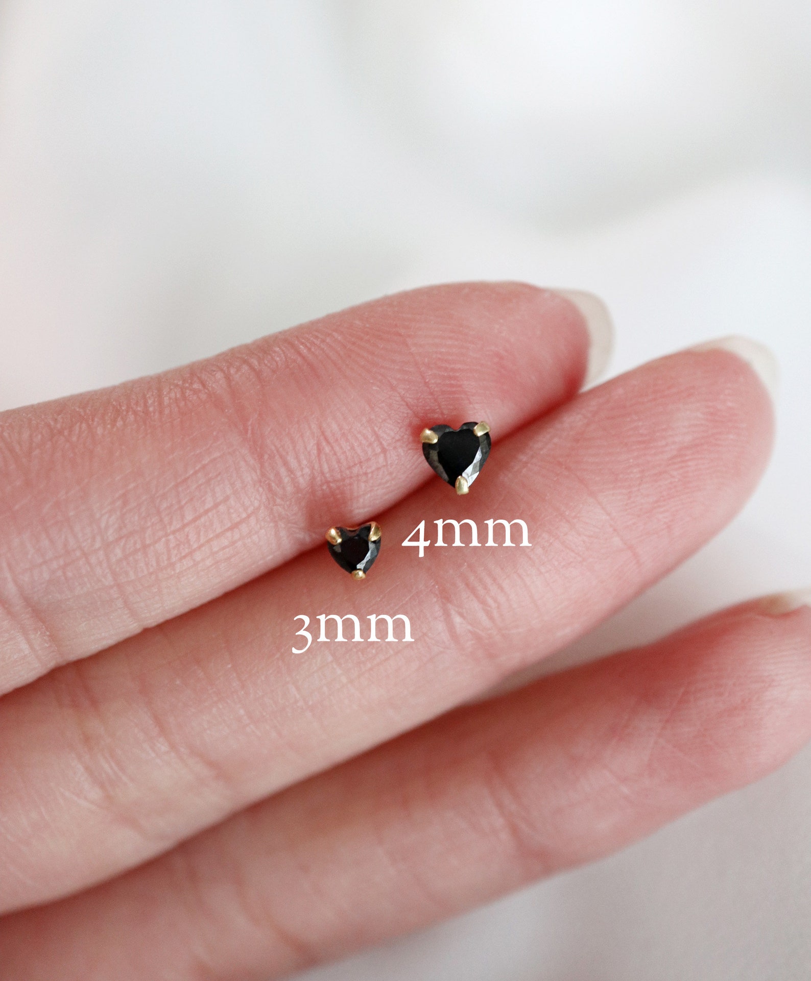 Micro Black Heart Stud Earrings // Sterling Silver or Gold Etsy
