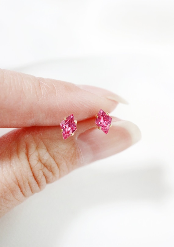 Pink Cubic Zirconia Rhodium Stud Earrings Nontarnish - October Pink Cubic Zirconia Rhodium Stud Earrings Nontarnish - October