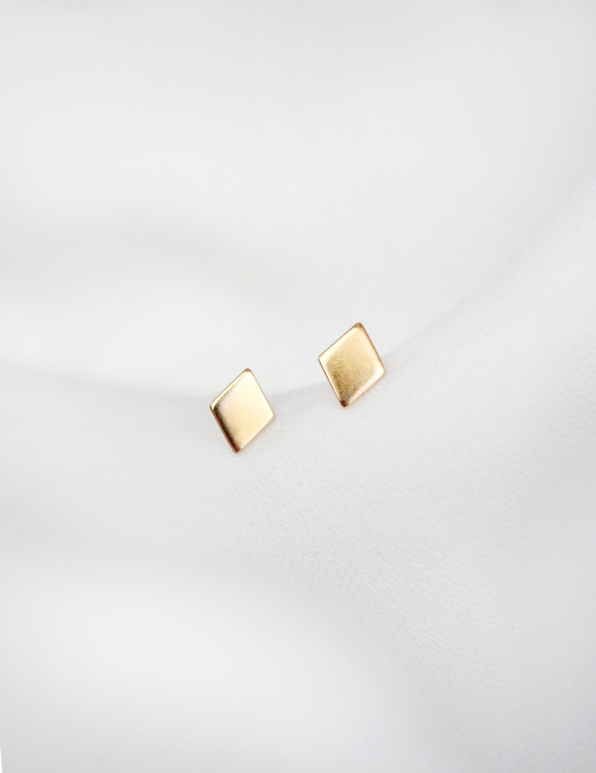 tiny diamond stud earrings // silver or gold . geometric diamond earrings . edgy diamond studs . minimalist style . sterling posts