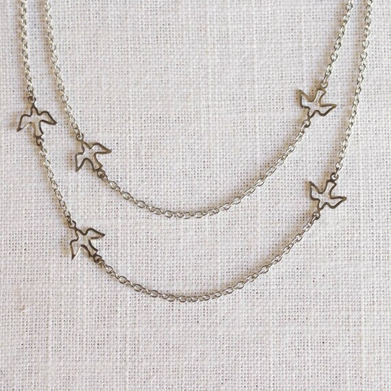 Download Items similar to layered bird necklace . delicate bird ...
