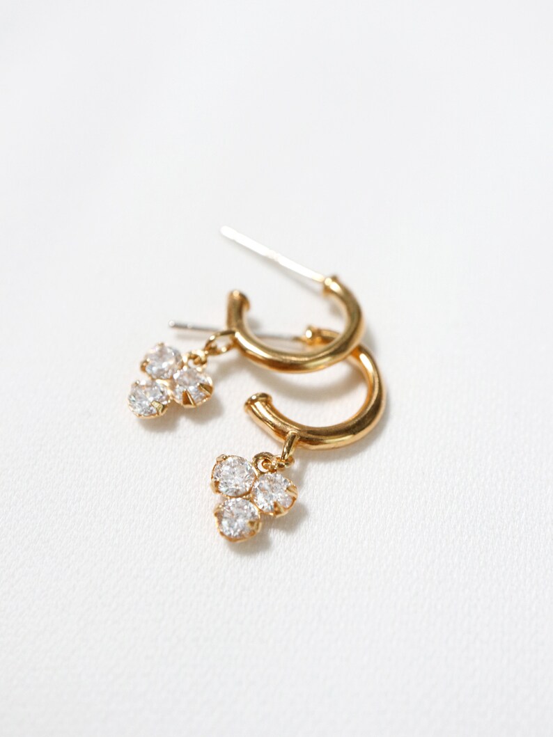 Cz Trefoil Charm Hoop Studs // Vermeil or Sterling Silver . Etsy