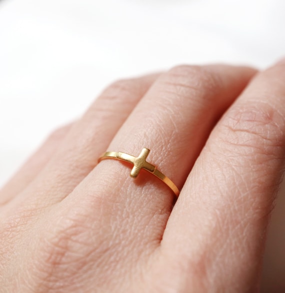 Sideways Cross Ring Gold or Silver Filled . Tiny Cross Ring