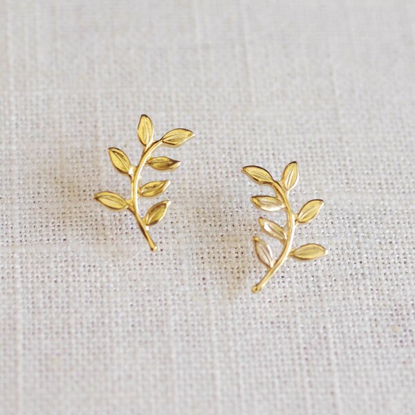 olive branch . leaf stud earrings