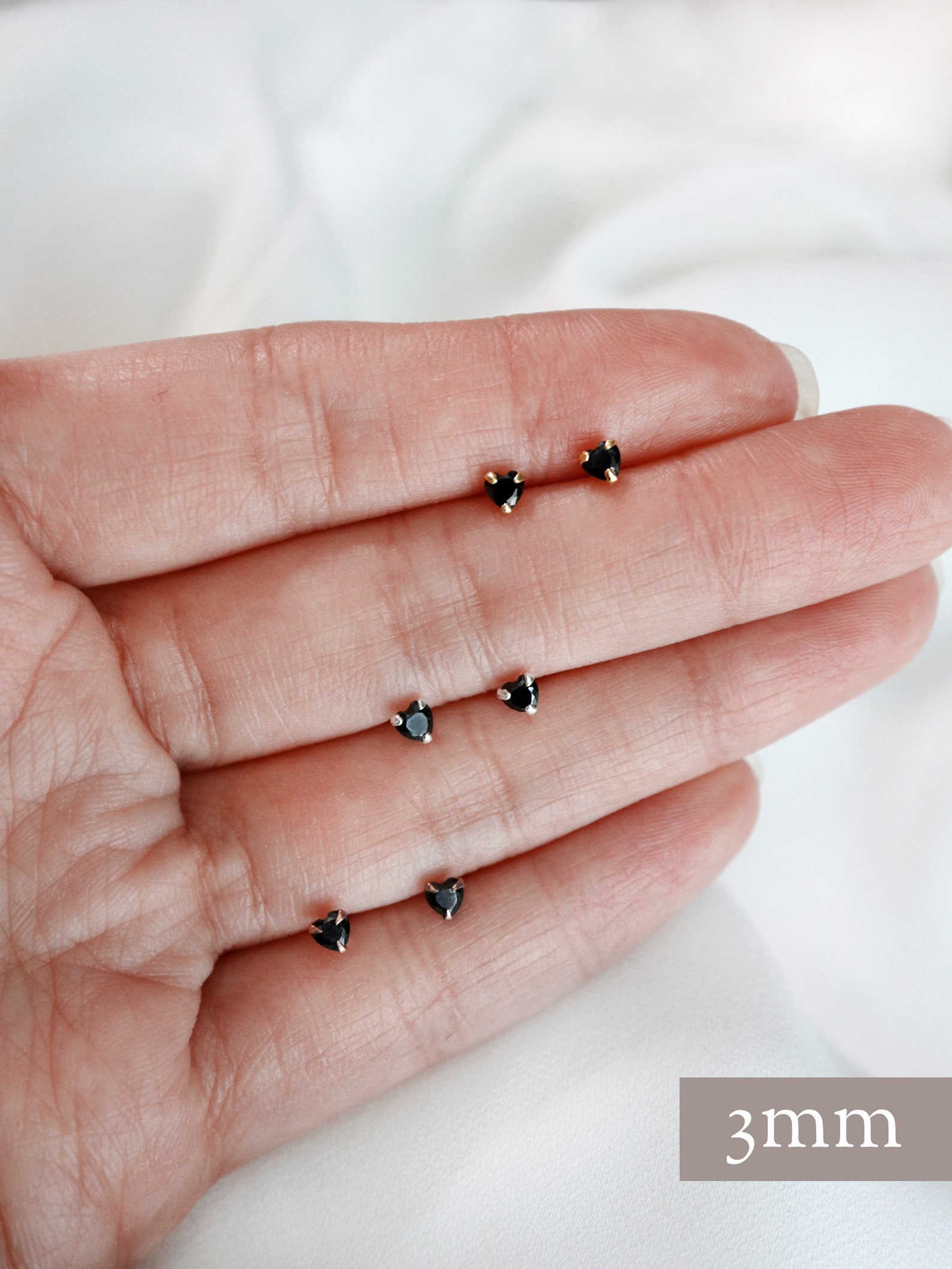 Micro Black Heart Stud Earrings // Sterling Silver or Gold Etsy