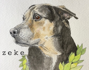 Pet Portrait - hand drawn and painted portrait with name
