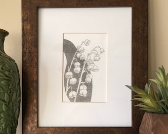 Lily of the Valley - original drawing with matt, unframed