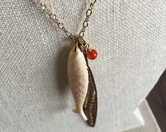 Kodiak's Fresh Catch - necklace, reworked vintage pieces, salmon fishing