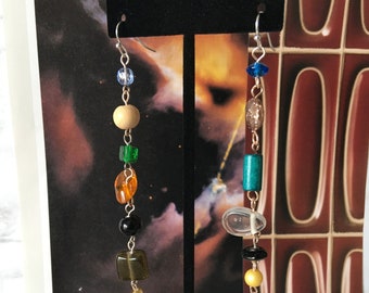 Agley - asymmetrical bead earrings, dangle earrings, multi-bead links, long and colorful