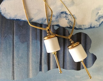 Spoke - swinging gold earrings, retro mod feel, gift for her