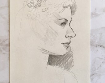 Profile portrait study - original pencil sketch, portrait drawing, woman’s face