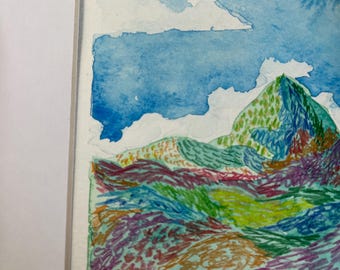 Harlequin Mountainside - original mixed media watercolor landscape