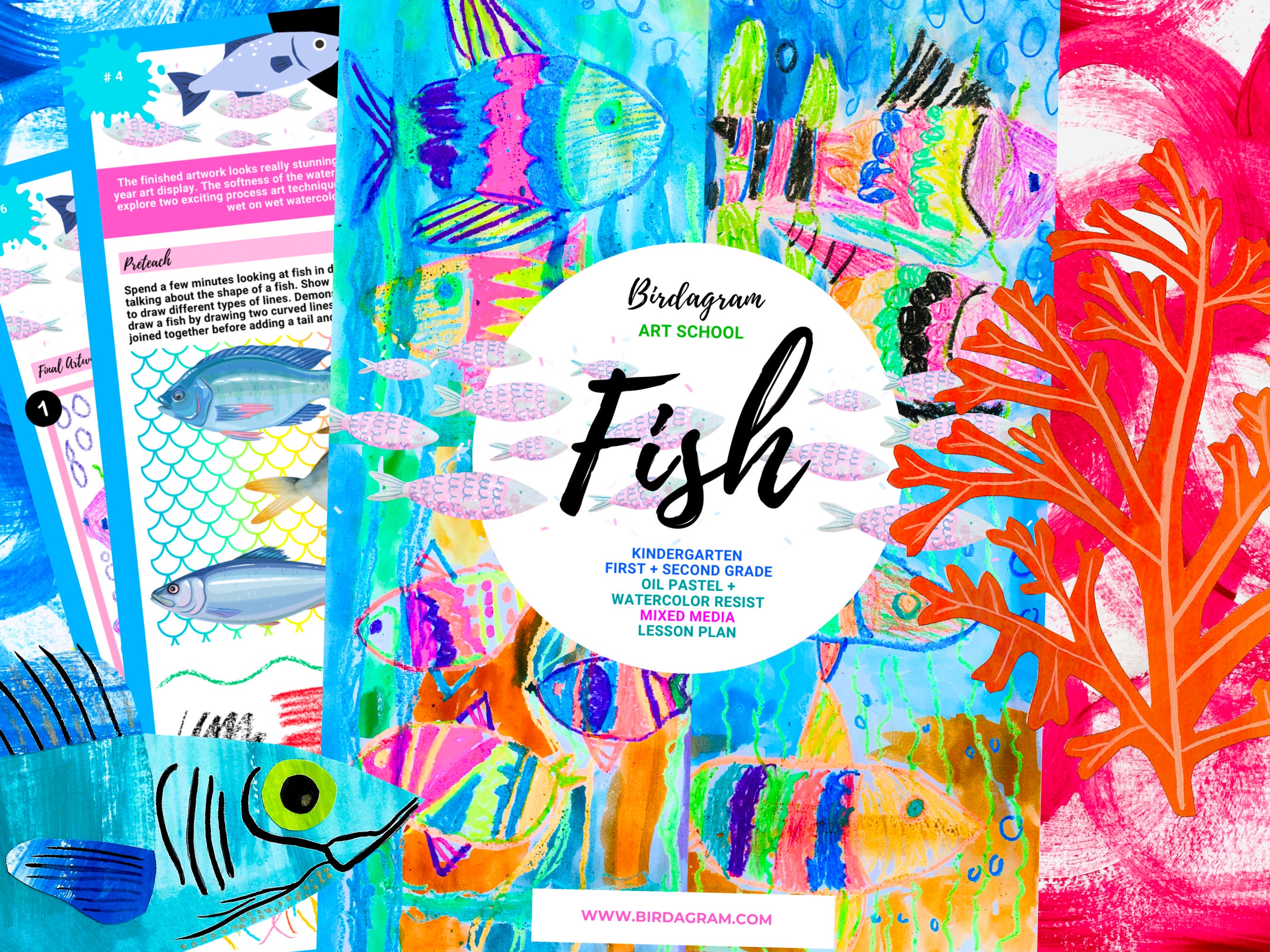 Kindergarten Art Lesson Plan Fish Mixed Media Watercolor and Oil