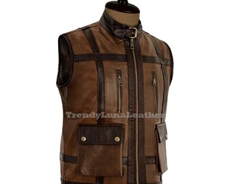 Men’s Camel Brown Leather Biker Vest, Brown Leather Vest, Sheepskin Hunting Vest Slim Fit Motorcycle Vest Vintage Leather Vest, Leather Vest
