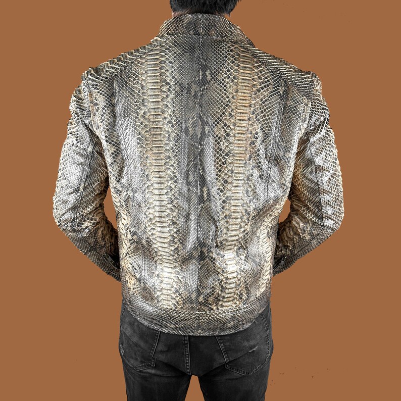 Brown Python Embossed Leather Jacket, Men's Luxury Motorcycle Python ...