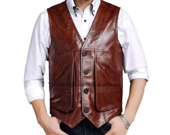 Dark Brown Hunting Leather Vest, Lamb Leather Vest, Dark Brown Leather Vest Men, Sheepskin Vest, Leather Biker Vest, Men Waistcoat, Slim Fit