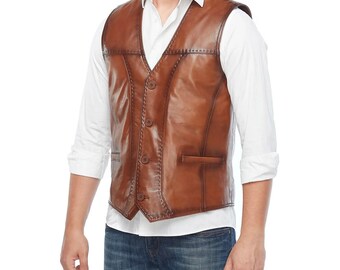 Handmade Men Hunt Club Leather Vest Men’s Distressed Brown Leather Vest Stylish Biker vest Motorbike leather vest gift for him stylish gift