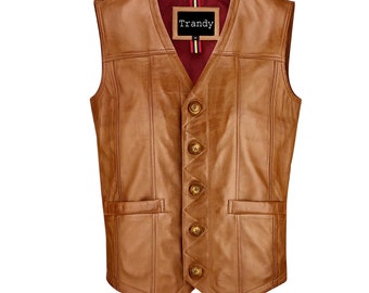 Men's Leather Vest 100% Leather Vest Brown Leather Vest Soft Sheepskin Vest Slim Fit Motorcycle Vest Vintage Leather Vest Moto Leather Vest