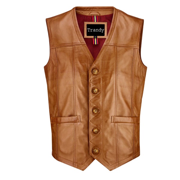 Men's Leather Vest 100% Leather Vest, Brown Leather Vest, Soft Sheepskin Vest Slim Fit Motorcycle Vest Vintage Leather Vest, Leather Vest