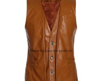 Men's Leather Vest 100% Leather Vest, Brown Leather Vest, Soft Sheepskin Vest Slim Fit Motorcycle Vest Vintage Leather Vest, Leather Vest