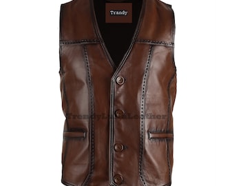 Brown Leather Vest, Lamb Leather Vest, Dark Brown Leather Vest Men, Sheepskin Vest, Leather Biker Vest, Casual Vest, Men Waistcoat, Slim Fit