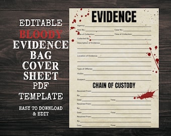 Bloody Evidence Bag Cover Sheet: Customizable True Crime Prop (PDF Template) - 8.5x11in