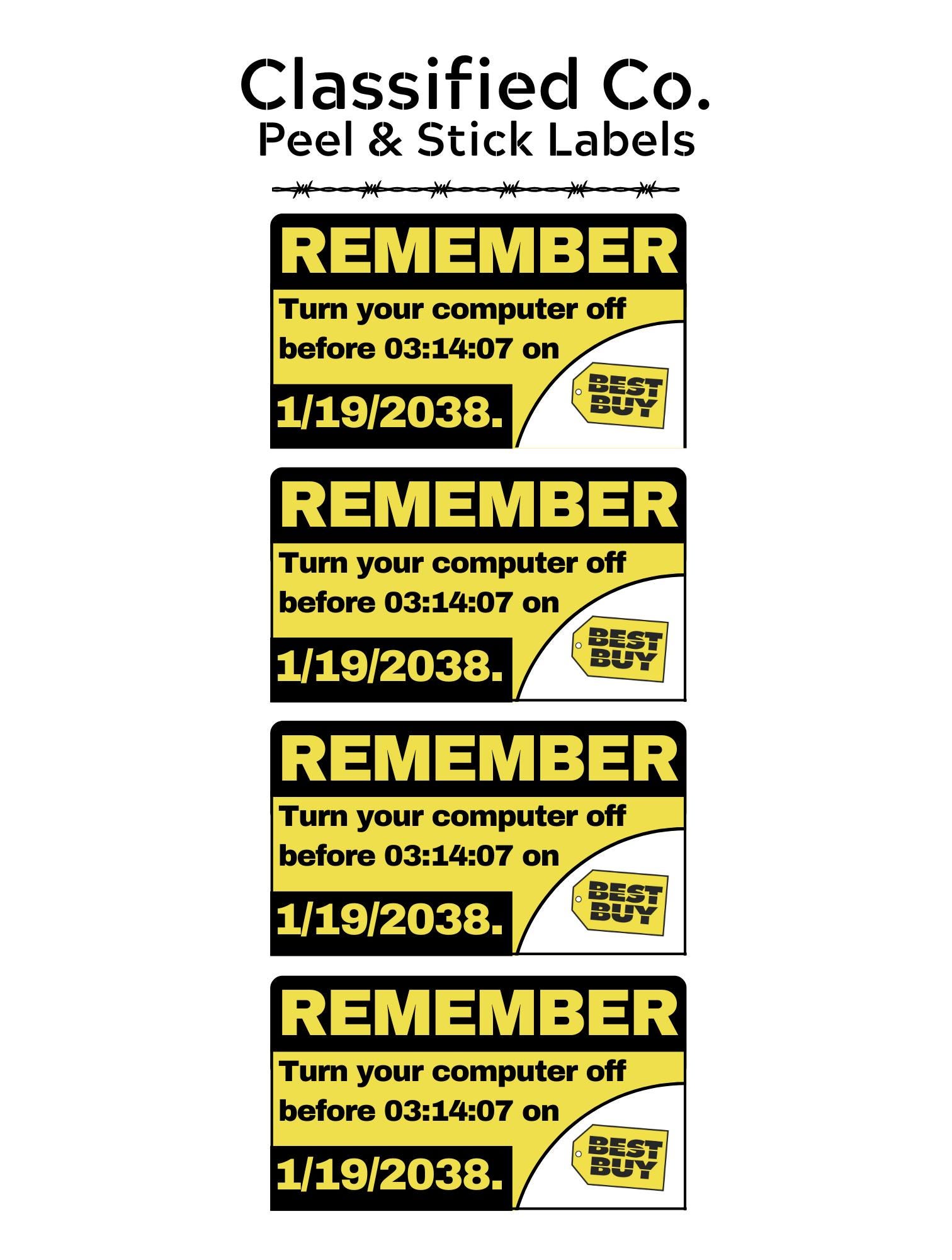 Y2K38 Problem Stickers – Epochalypse Buy Parody, Tech Humor (4-pack) - Etsy