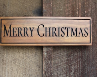 Merry Christmas Wood Sign Black Decor Office Holiday  Decor Reception Decor Merry Christmas Sign CNC Engraved Sign Natural Stain Black Sign