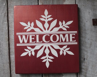 Welcome Snowflake Wood Sign Winter Welcome Sign Snowflake Sign Welcome Sign Entryway Decor Porch Decor Shimmer Paint  Gift Under 35