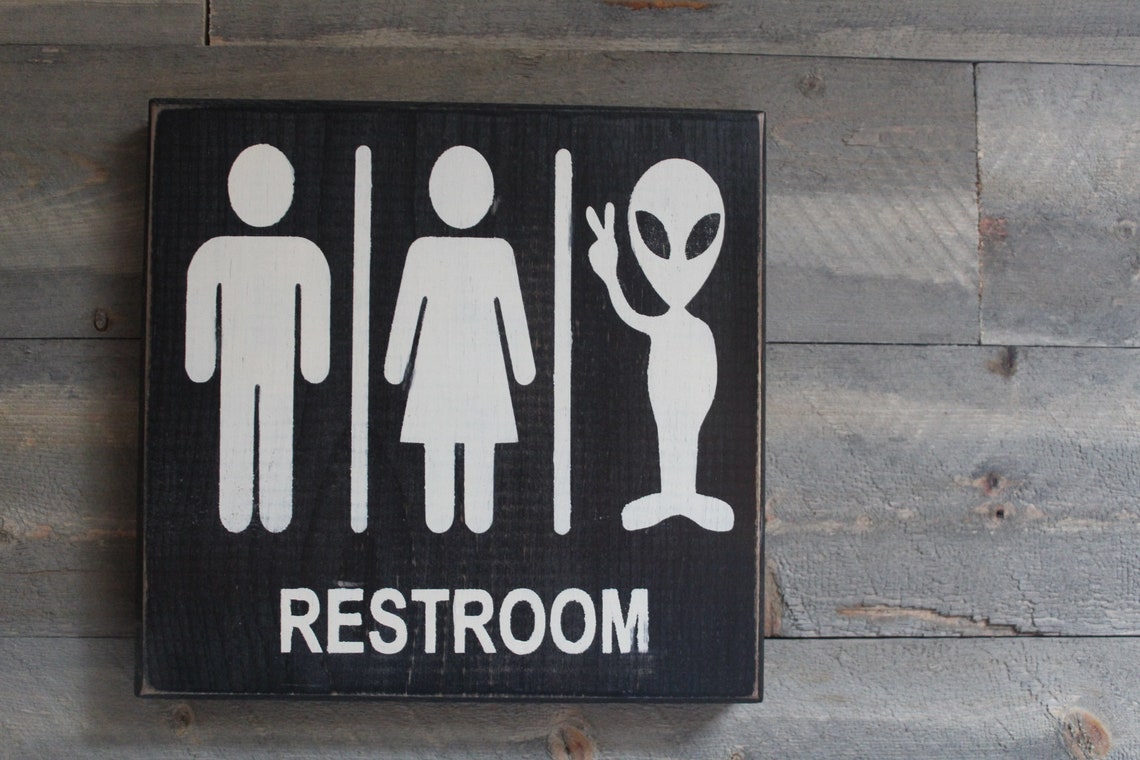 Restroom Sign Male Female Alien Wood Sign Funny Bathroom Sign | Etsy