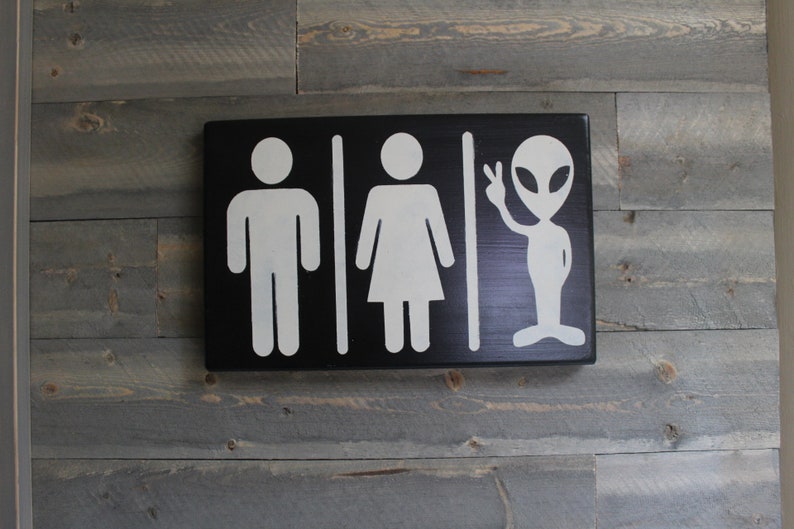 Restroom Sign Male Female Alien Wood Sign Funny Bathroom Sign | Etsy