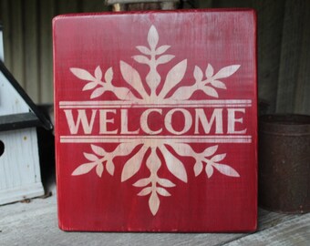 Welcome Snowflake Wood sign Winter Welcome Sign Snowflake Sign Welcome Sign Entryway Decor Porch Decor Primitive Wood Sign Gift Under 35