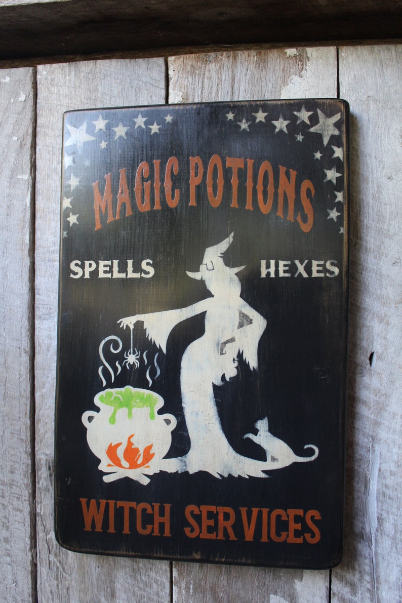 Halloween Wood Sign Magic Potions Spells Hexes Witch Services Etsy
