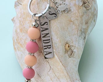 Personalized Beach Bag Charm, Engraved Nautical Keychain