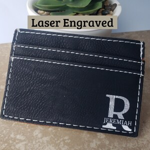 Cartera de cuero con bolsillo frontal, regalo personalizado para prometido, tarjetero personalizado, regalo para novio, billetera de cuero grabada con láser para aniversario