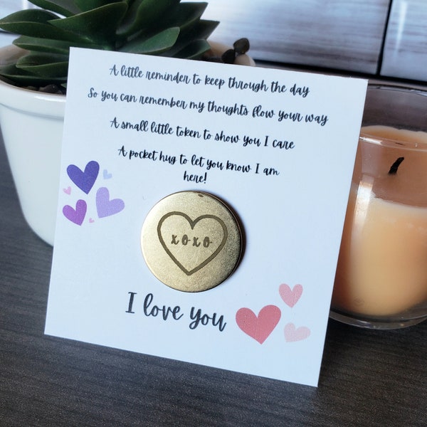 Pocket Hug Thinking of You Gift Care Package Gift for Daughter Long Distance Heart Pocket Token Personalized Engraved Pocket Hug Card Coin