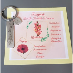 Birth Month Bouquet Keychain Custom Name Engraved Heart Keychain Gift For Daughter Rose Gold Keychain