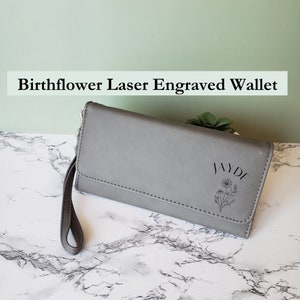 Cartera personalizada para mujer cuero grabado nombre muñeca cartera nombre flor de nacimiento regalo mujeres regalo para su personalizado triple mujeres cartera personalizada