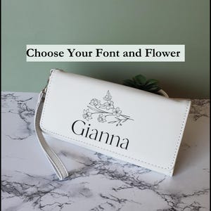 Cartera de cuero con grabado de flores para el mes de nacimiento, regalo para mujer, regalo personalizado para madre, regalo de aniversario personalizado, regalo de viaje esencial