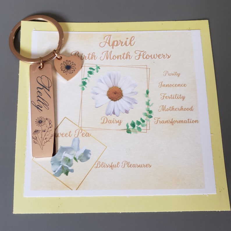 Birth Month Bouquet Keychain Custom Name Keychain
