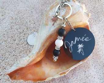 Personalized Palm Tree Keychain, Engraved Acrylic Bag Charm