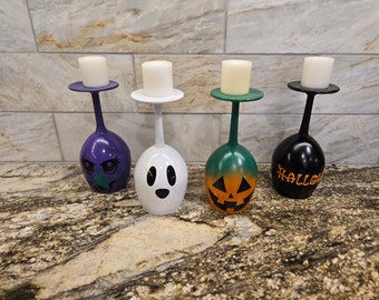 Halloween Wine Glass Candle Holders, set of 4