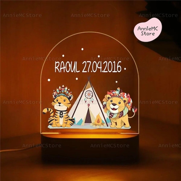 Personalised Baby Night Light, Babies Night Lamp, Night Light Children With Custom Name And Date, Miracle Wish, Bedside Lamp, Baptism Gift