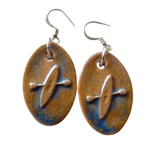 Kayak with Paddle Earrings Outdoor Adventure Kayaking Gift Stormy Blue