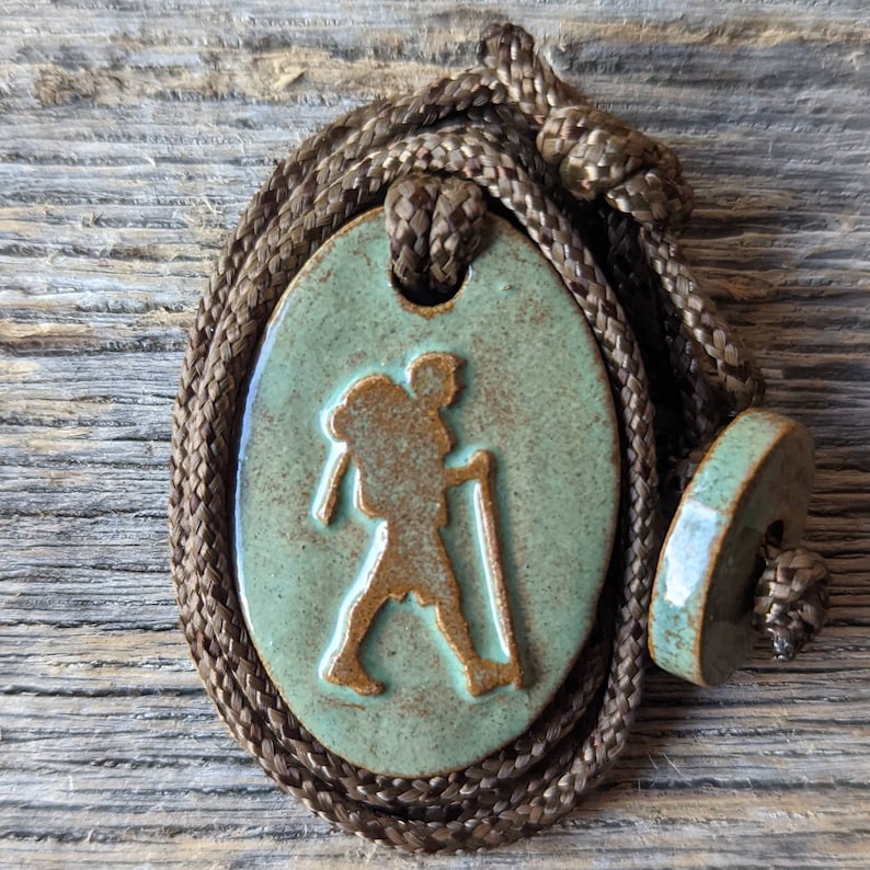 Hiker Backpacker Guy Outdoors Jewelry Adventure Necklace Hiking Gift Turquoise image 8