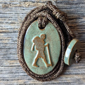 Hiker Backpacker Guy Outdoors Jewelry Adventure Necklace Hiking Gift Turquoise image 2