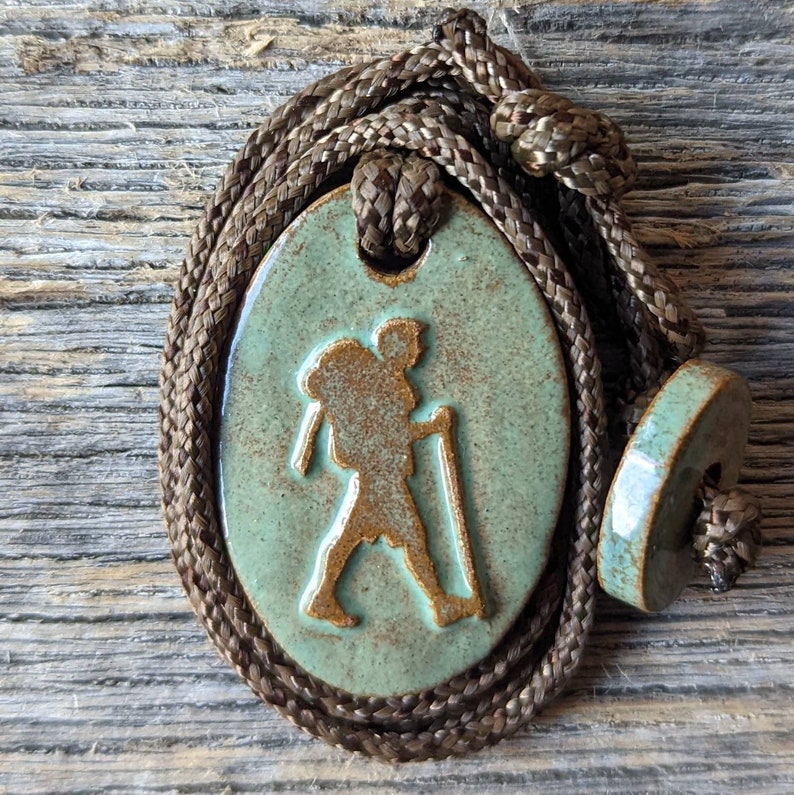 Hiker Backpacker Guy Outdoors Jewelry Adventure Necklace Hiking Gift Turquoise image 2